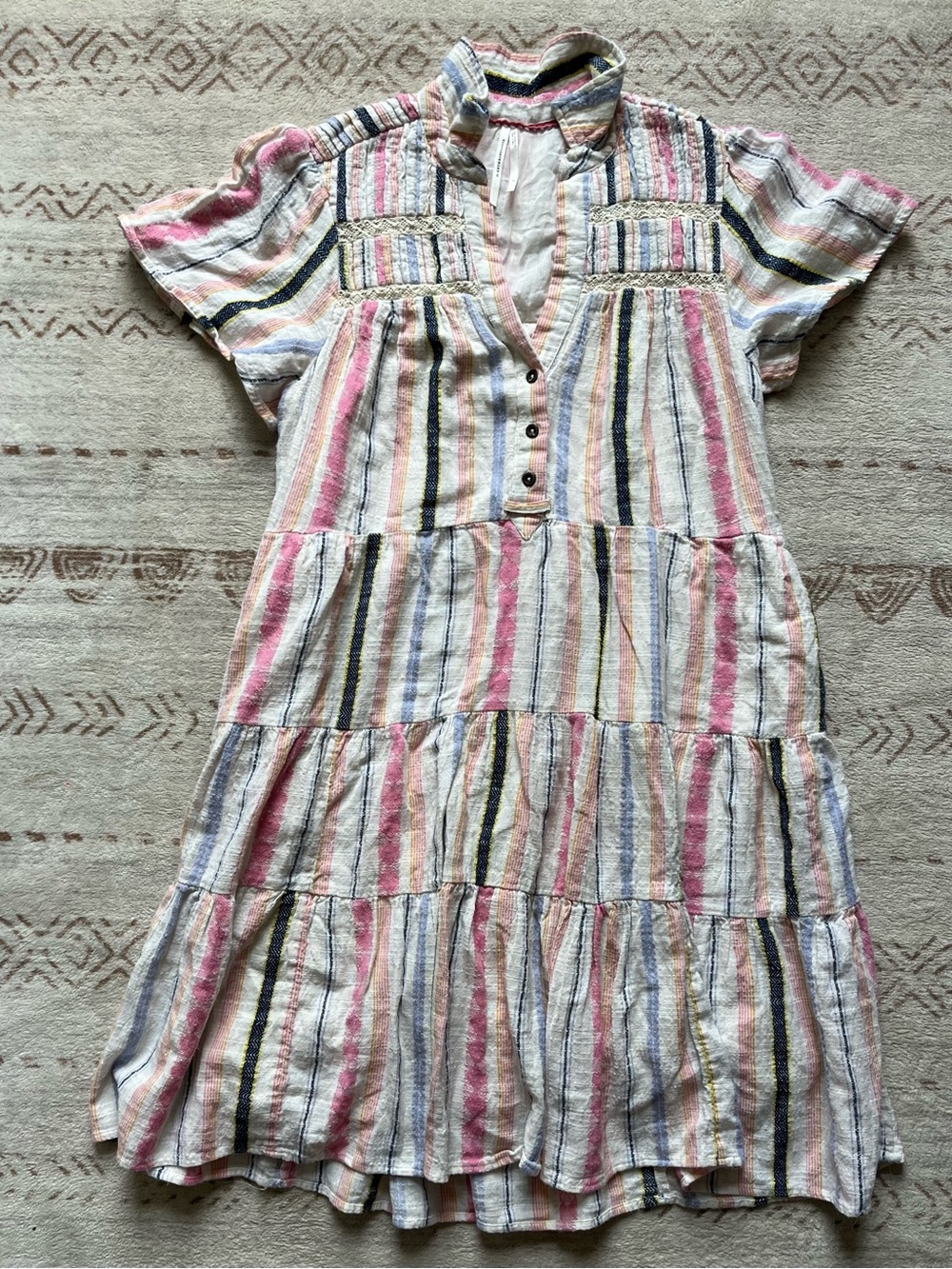 Anthropologie Boho Georgina Tiered Shirt Dress Sz Small Textured - Picture 3 of 9